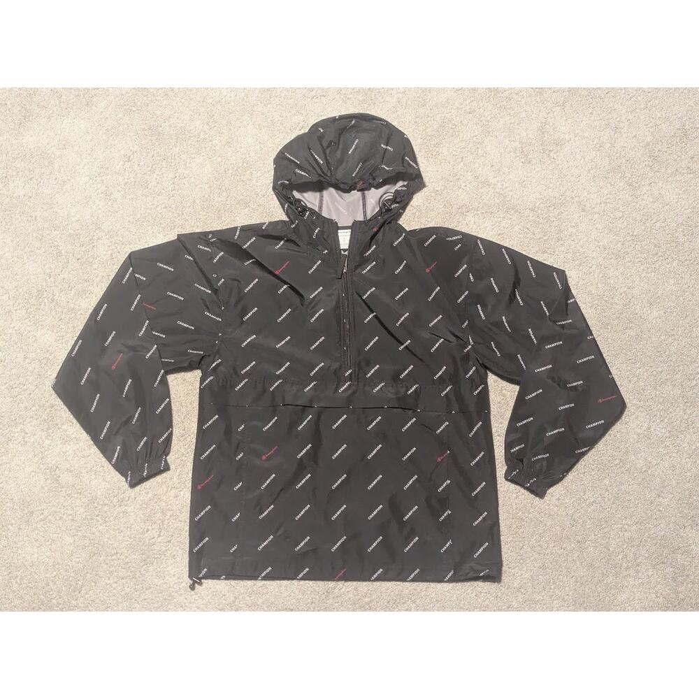 Champion All Over Print Black Stadium lightweight Windbreaker Rain Jacket Small